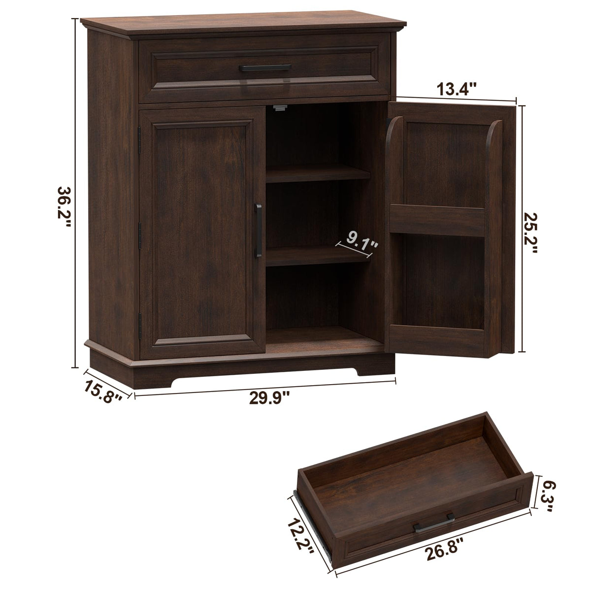 REDAYFUR Kitchen Storage Cabinet with Drawer, Buffet Cabinet with Storable Door, Modern Floor Sideboard, Cherry Freestanding for Kitchen
