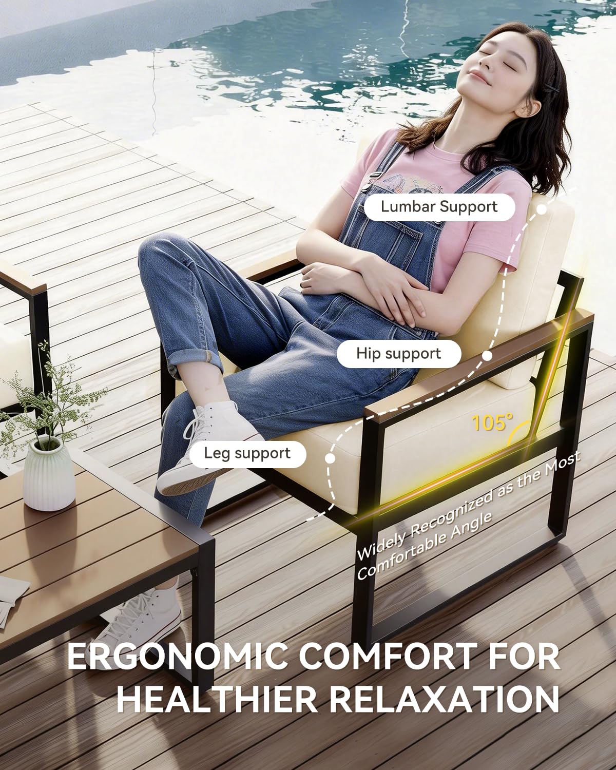 4-Piece Patio Conversation Set with Thick Cushions & Coffee Table
