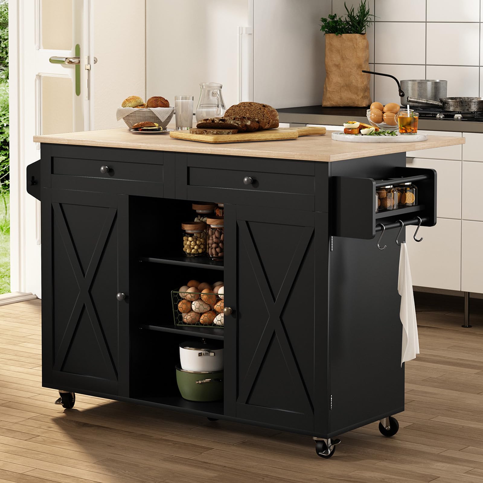 Rolling Kitchen Island with Drop Leaf