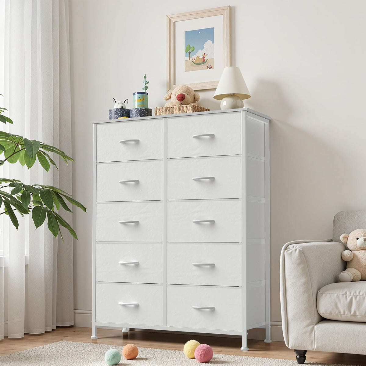 Sweetcrispy 10 Drawer Tall Dresser for Bedroom & Living Room, White