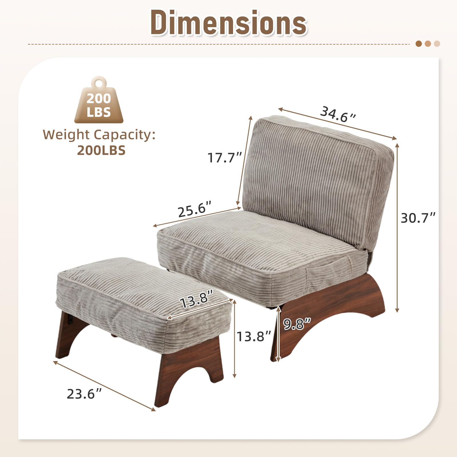 Corduroy Accent Chair with Ottoman & Adjustable Backrest