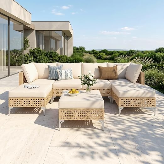 7-Piece Wicker Patio Sectional Set