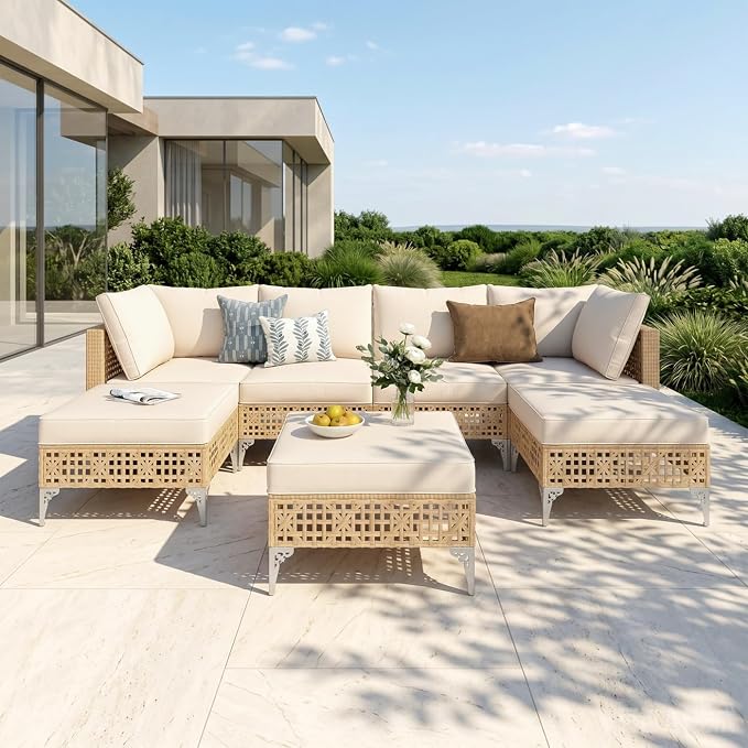 8-Piece Wicker Patio Set with Fire Pit