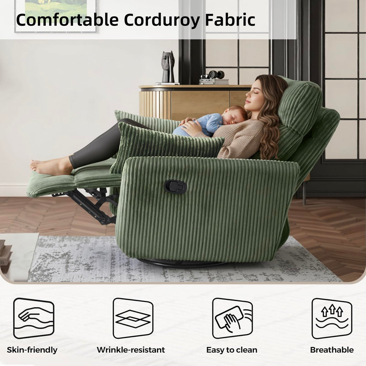 Green Corduroy Swivel Recliner