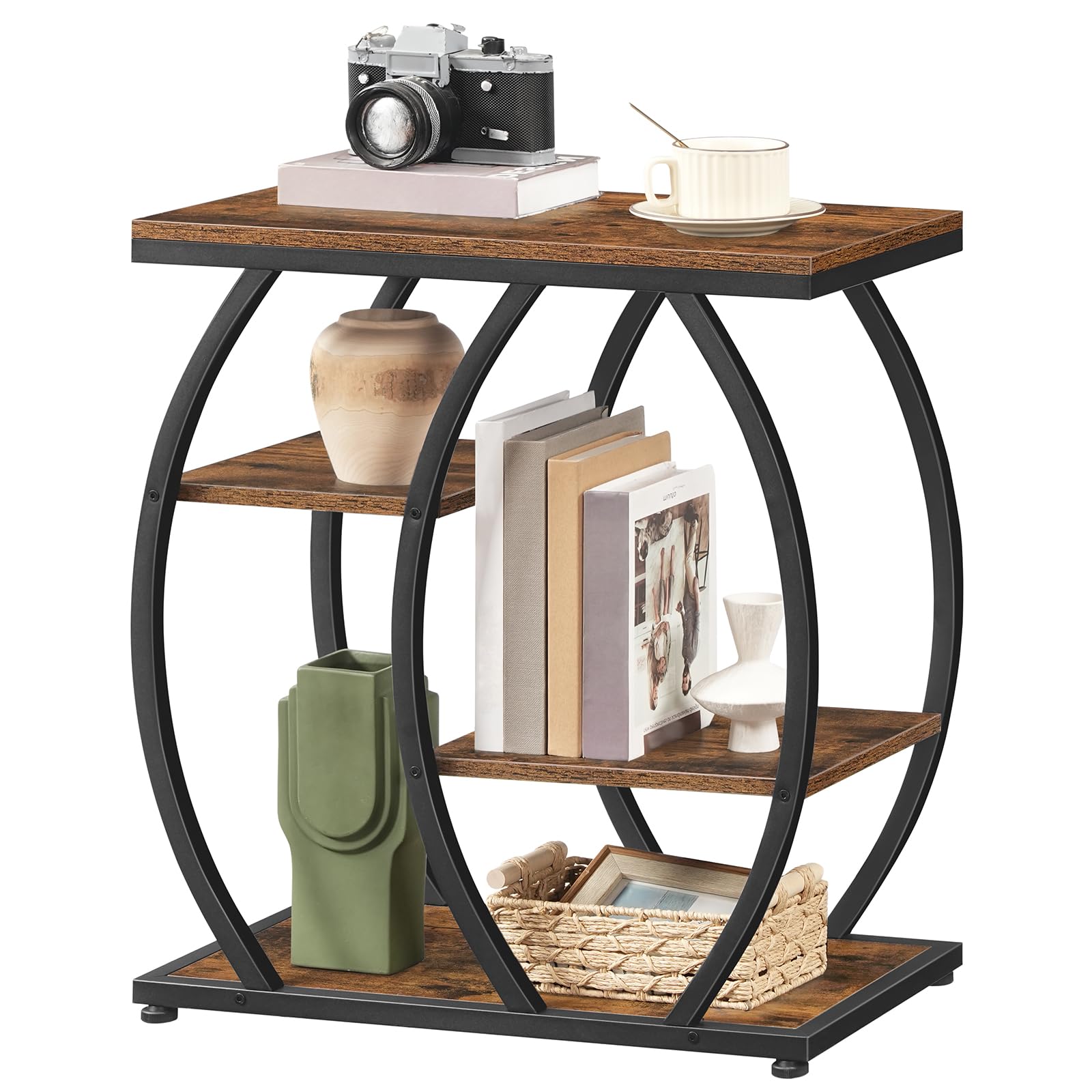 Industrial 4-Tier End Table with Storage Shelves