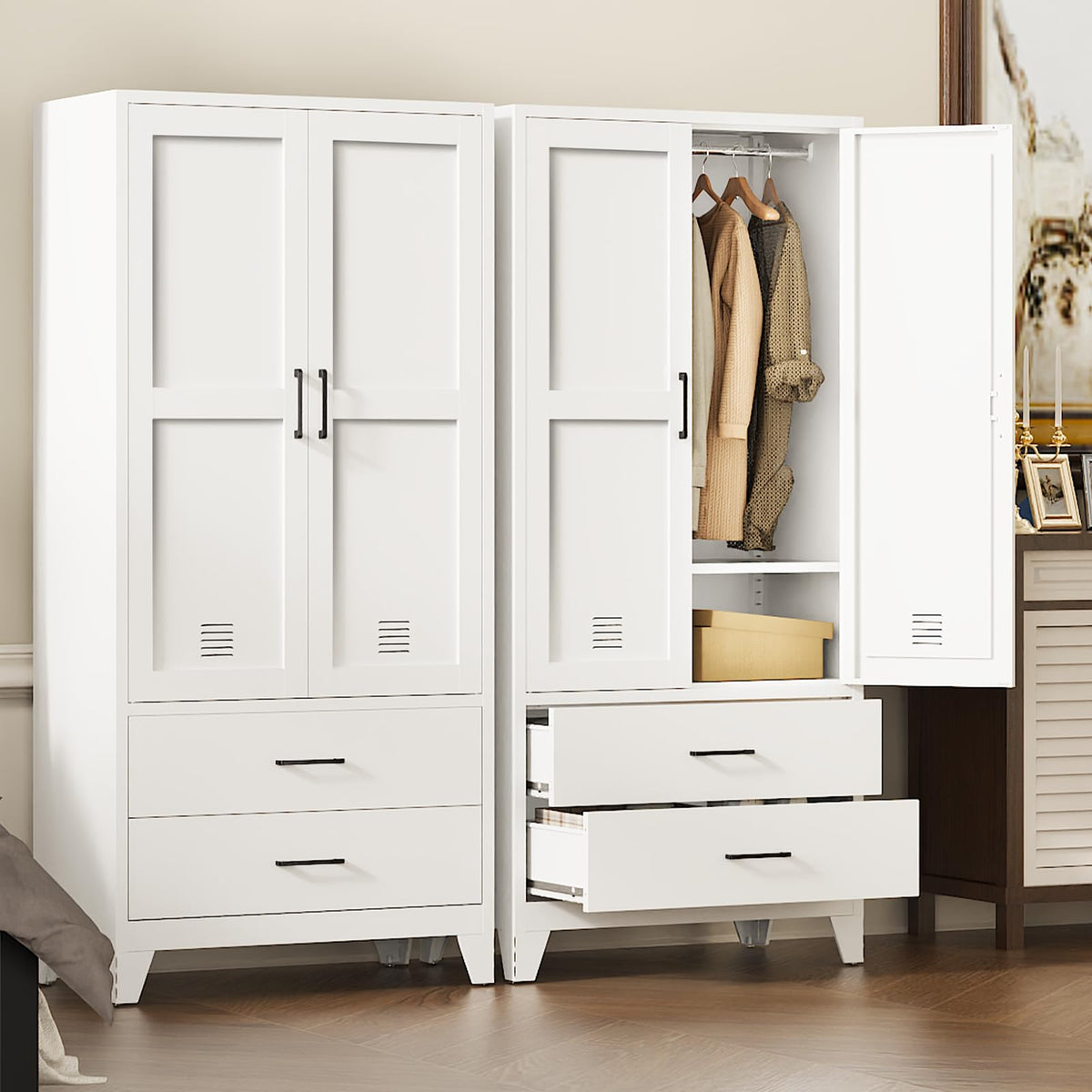 Metal Wardrobe with Drawers