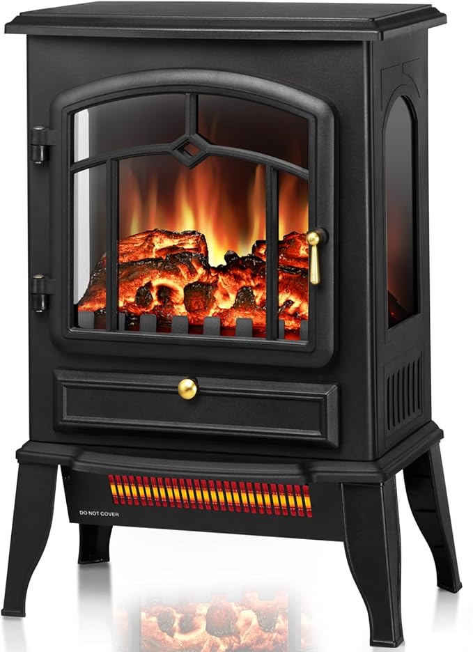 Electric Fireplace Stove Heater with Adjustable Flame
