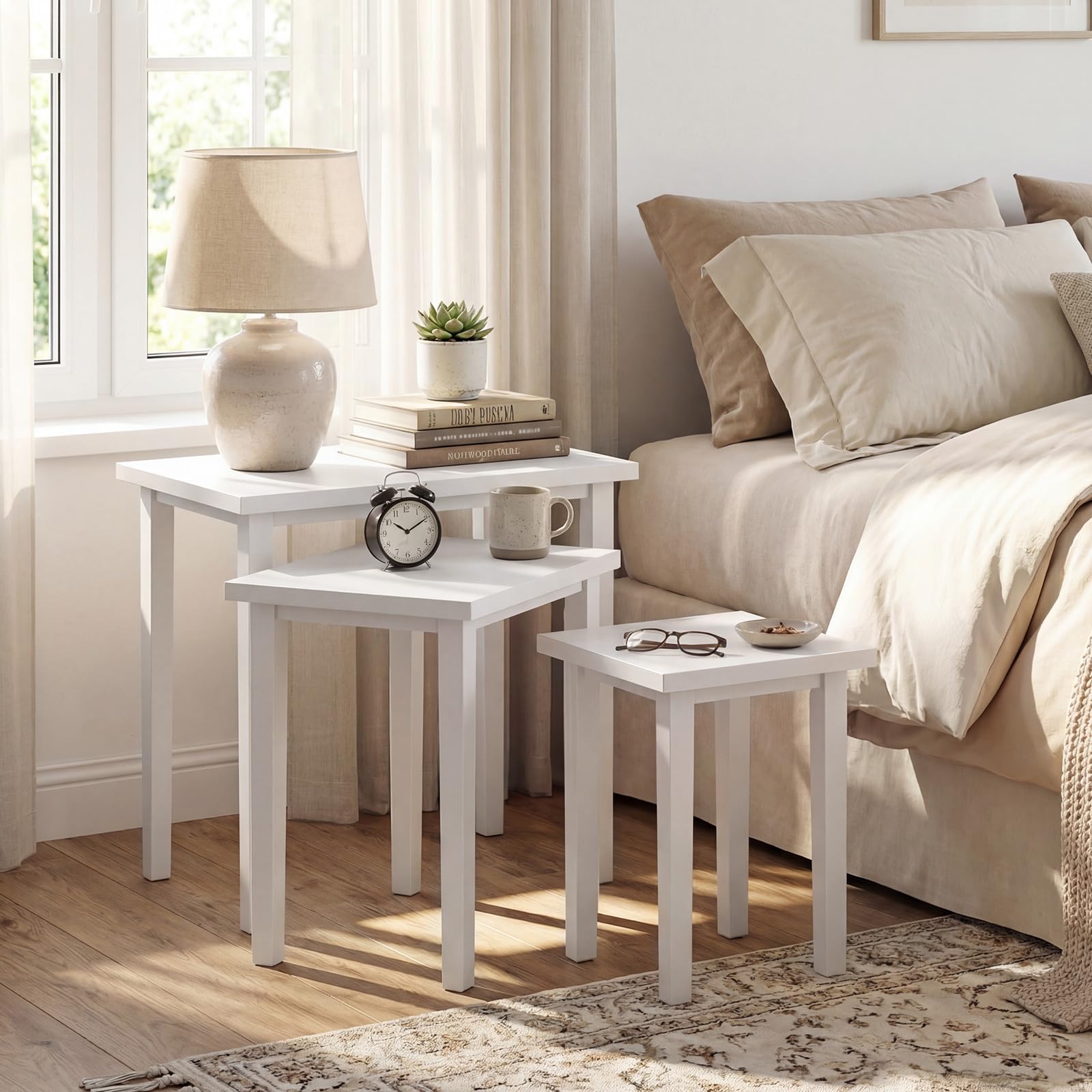 Farmhouse Nesting Side Tables – Set of 3, Wood & Rubber Legs