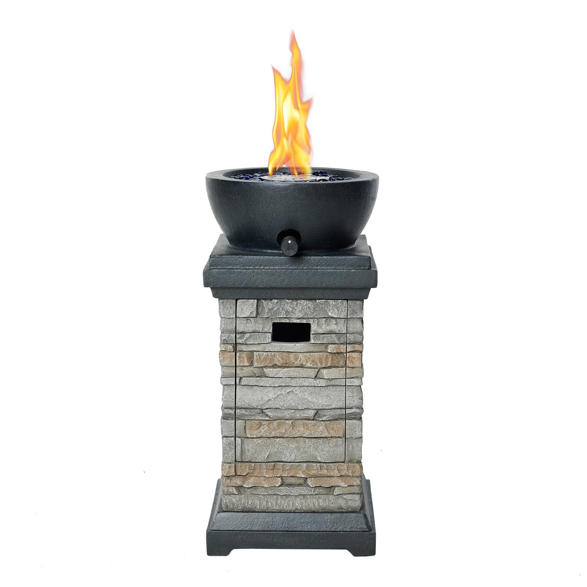 1 lb Bowl Gas Fire Pit, 10,000 BTU Propane Fire Pit, Outdoor Firepit for Outdside Patio w/Glass Rocks