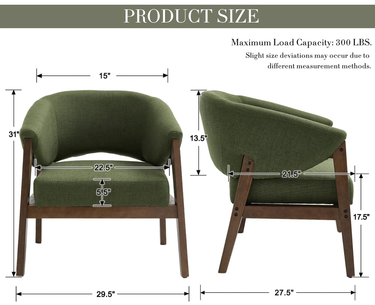 Green Linen Barrel Accent Chair