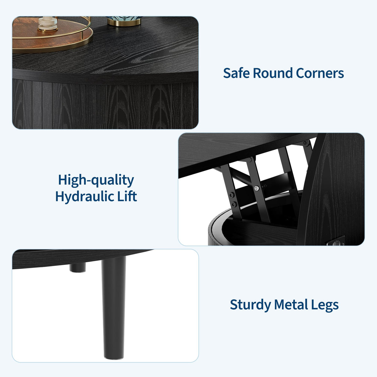 Garvee Round Coffee Table with Storage, 31.5" Lift Top Center Table, Black