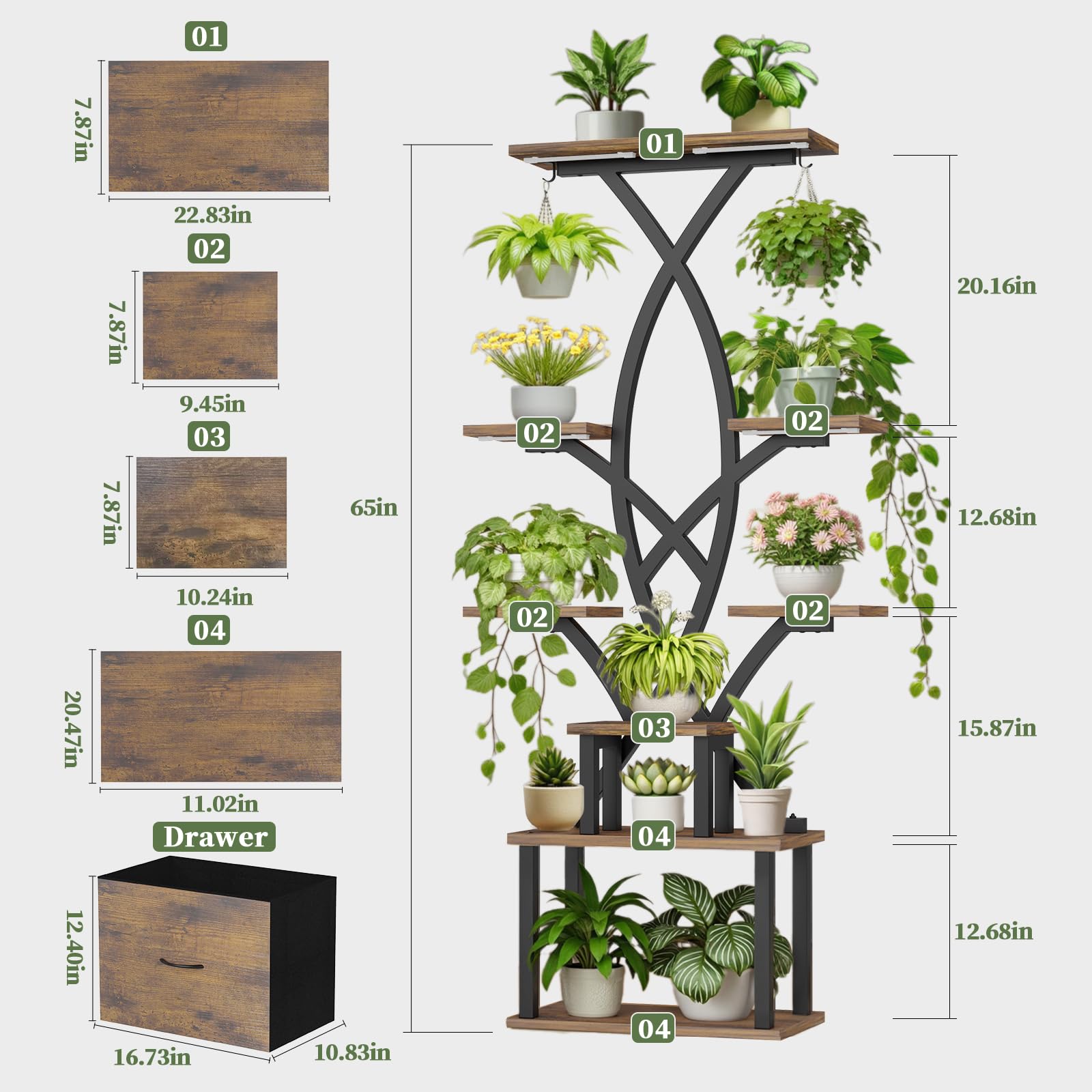 Tiered Plant Stand with Grow Lights