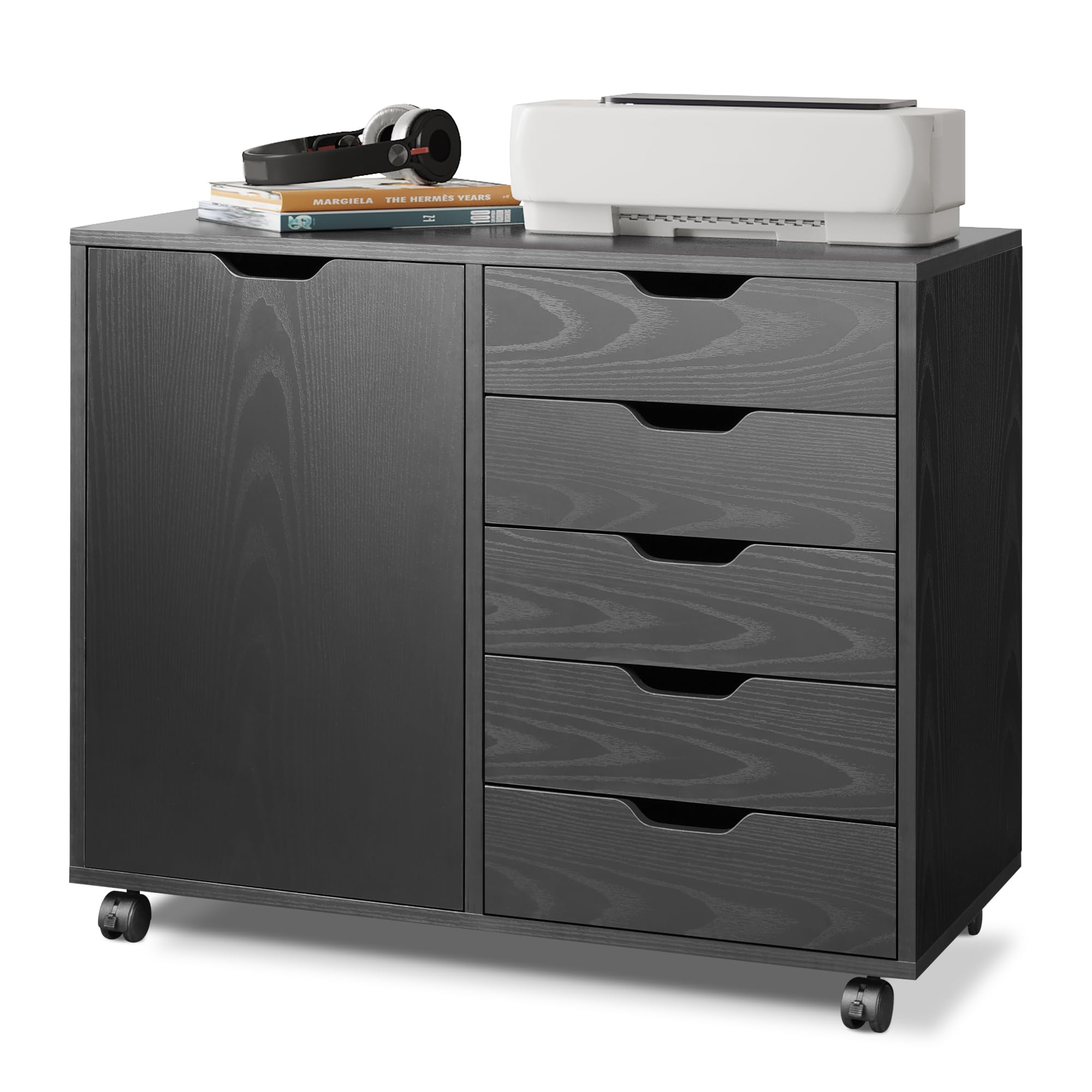 5-Drawer Mobile File Cabinet with Door & Printer Stand