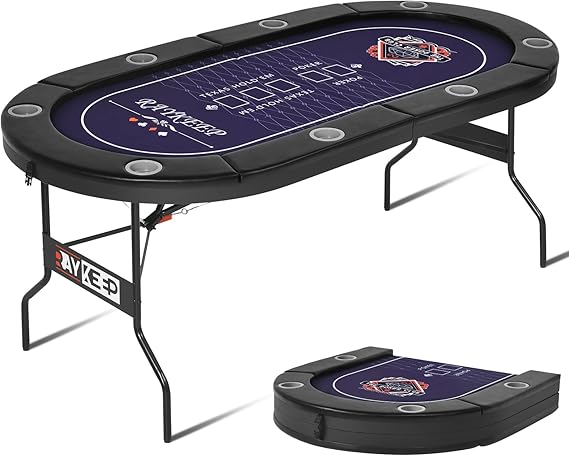 10-Player Folding Poker Table with Cup Holders & Padded Rails