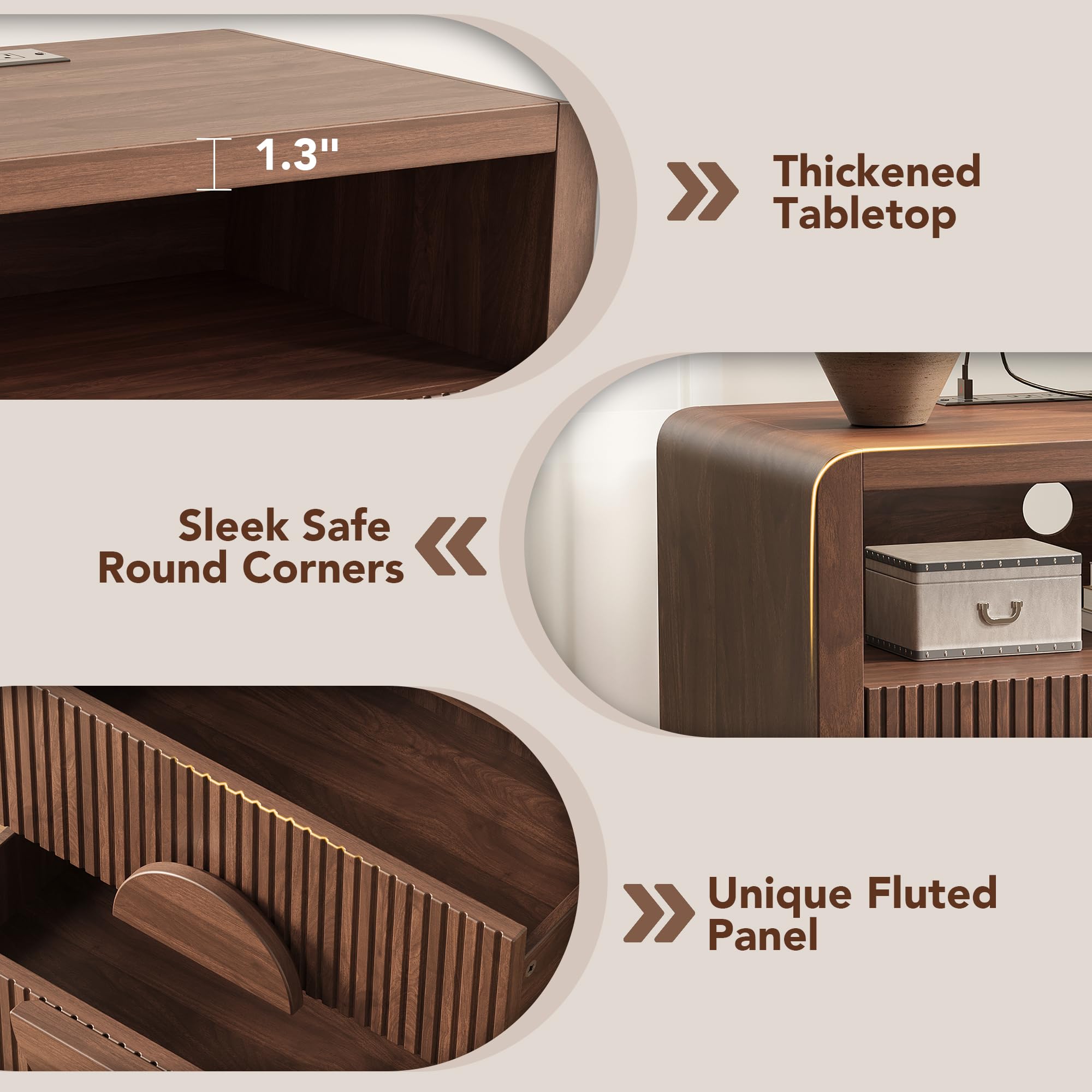 Fluted Nightstand with Charging Station & Storage