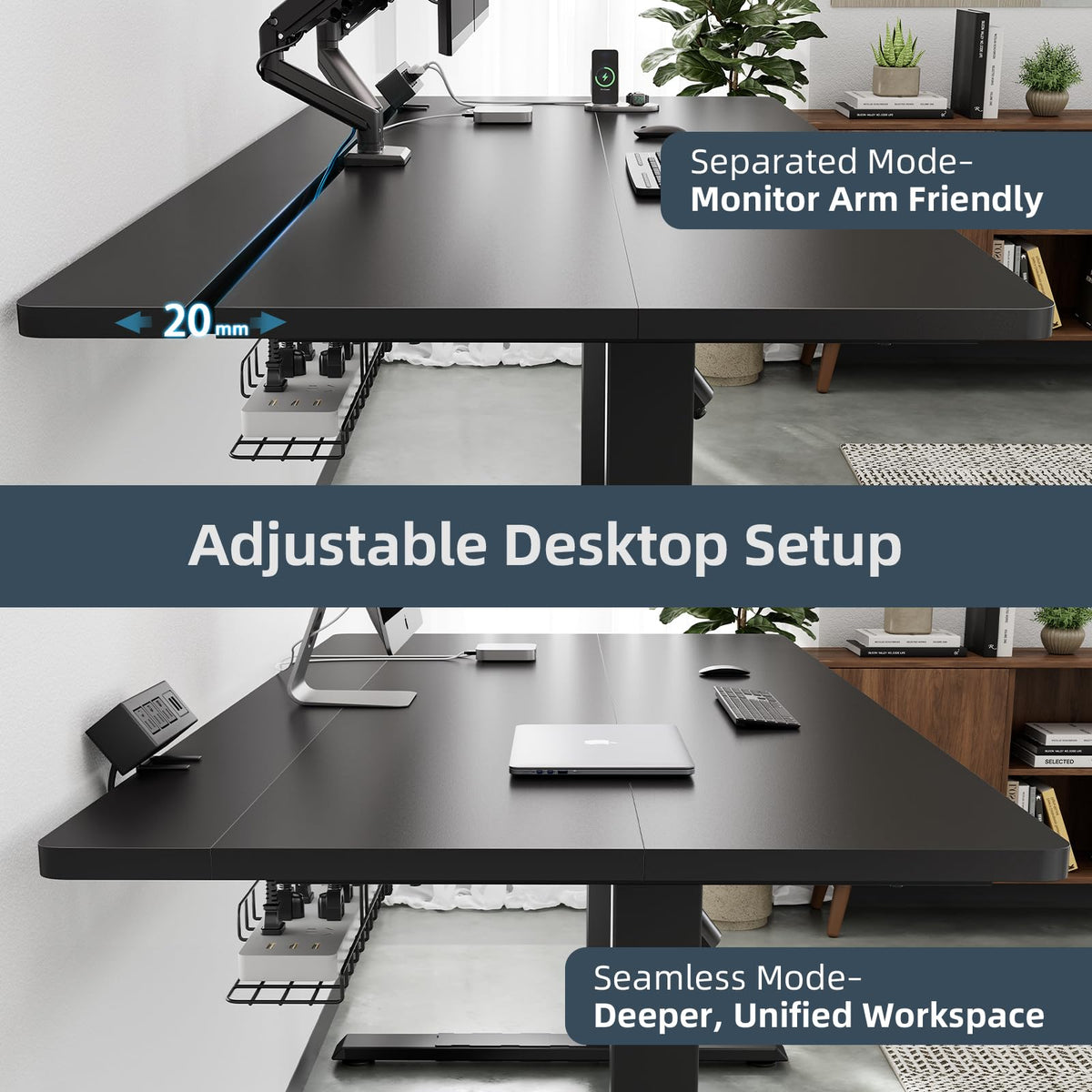 DeskShow 60 x 30 Inch Electric Standing Desk with Flip-Top Cable Management