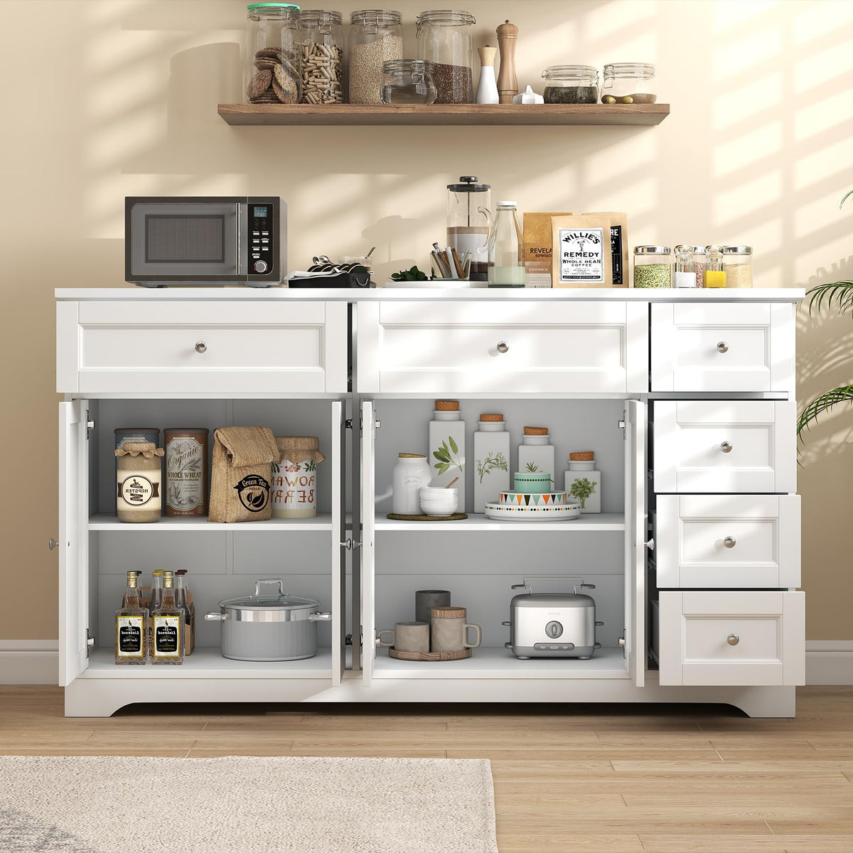 White Buffet Sideboard with 6 Drawers