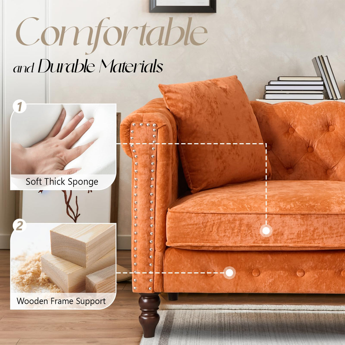 Chesterfield Velvet Loveseat with Ottoman