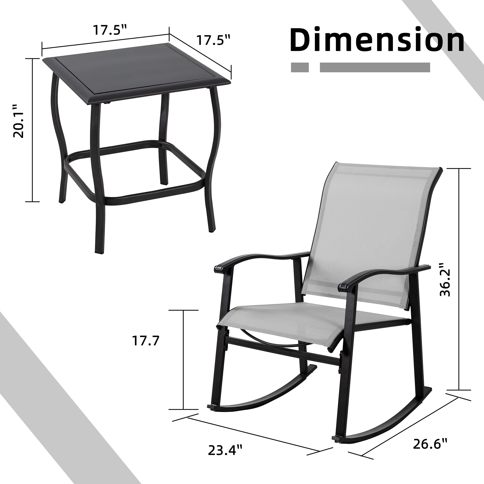 3-Piece Outdoor Rocking Bistro Set with Glass Table