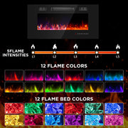 36 Inch Electric Fireplace with Crystal, Electric Fireplaces Insert, Wall Mounted/Recessed Fireplace with Remote Control, 12-Color Flame, Brightness & Speed