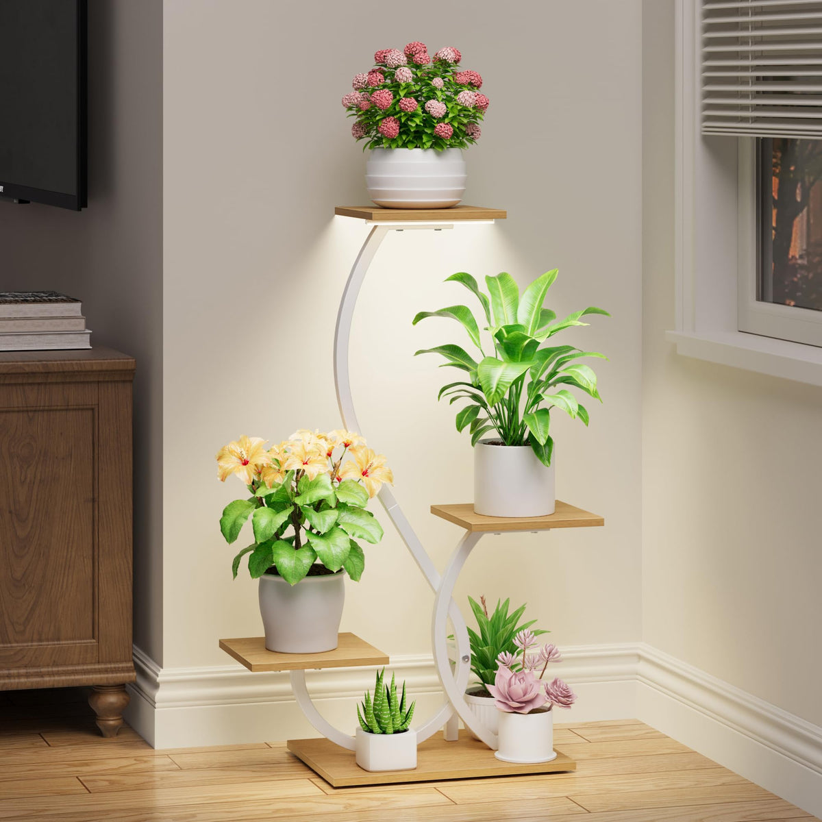 BACEKOLL Plant Stand with Grow Lights 4 Tier Metal Plant Shelf 32" White
