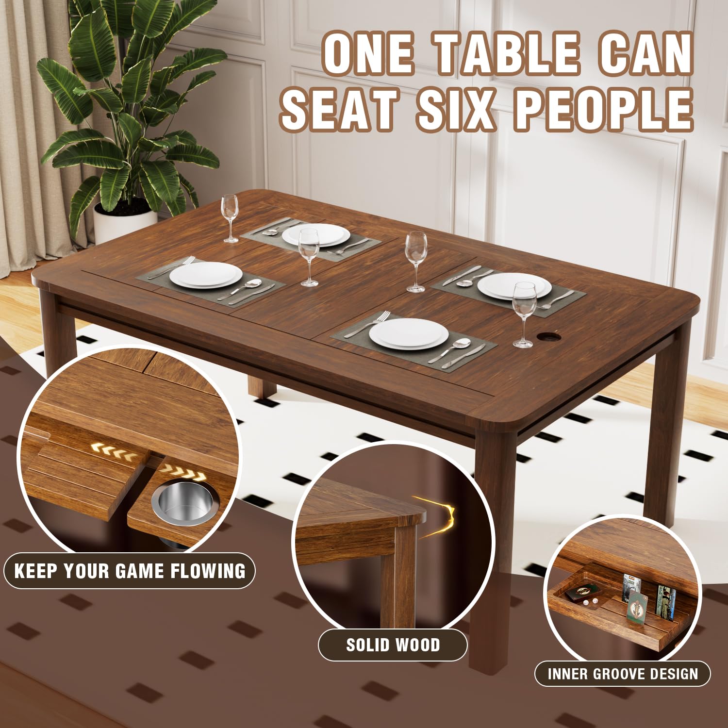 Solid Wood Board Game Table with Removable Top