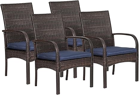 Outdoor Wicker Patio Dining Chairs with Padded Cushions