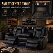 Puduvir Power Reclining Sectional Sofa for Living Room, 3 Pieces Leather Recliner Sofa Set with USB Ports, LED Light, Wireless Charger & Storage Console, Living Room Furniture with Home Theater Seat