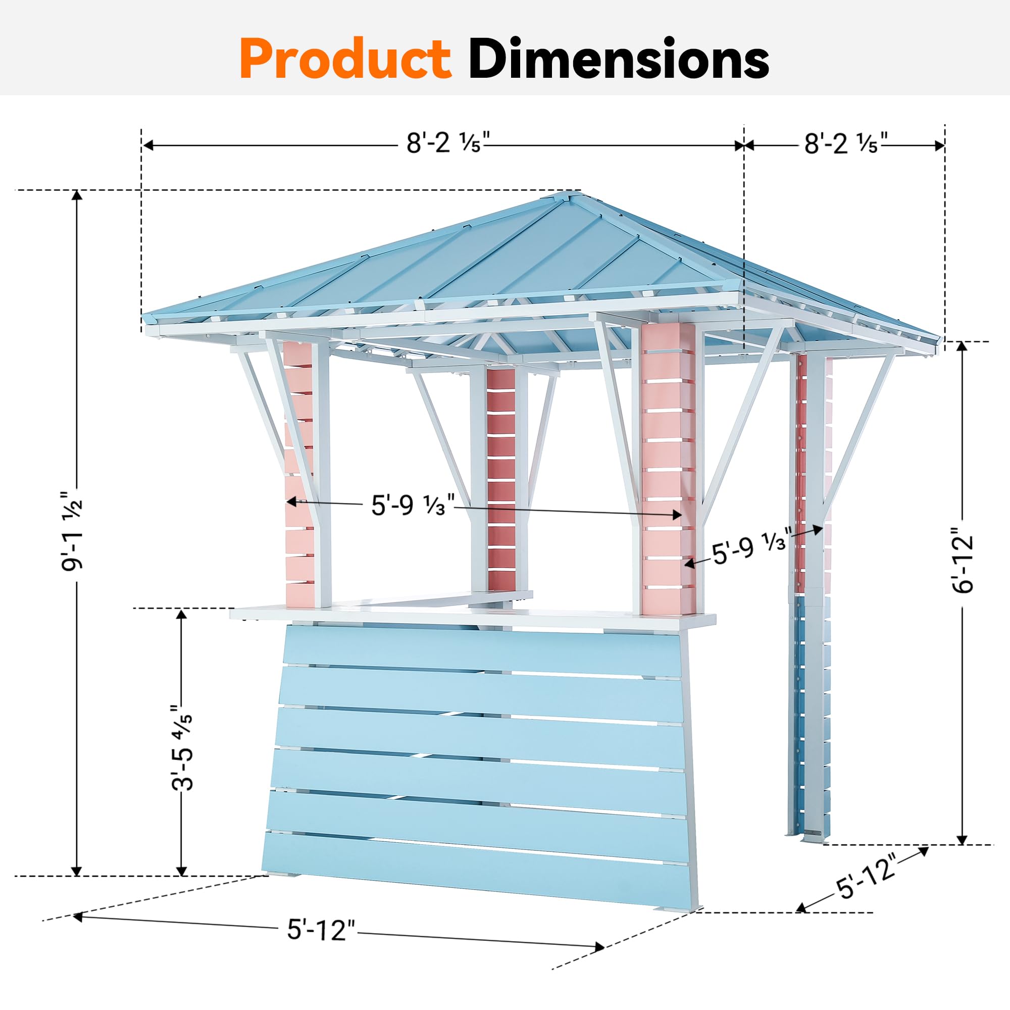 Modern Shade Coastal Dream Outdoor Bar, Grill Gazebo with 2 Open Sides, Patio Gazebo with USB Charging Socket and Hooks, Galvanized Steel Pavilion for Backyard, Swimming Pool, BBQ