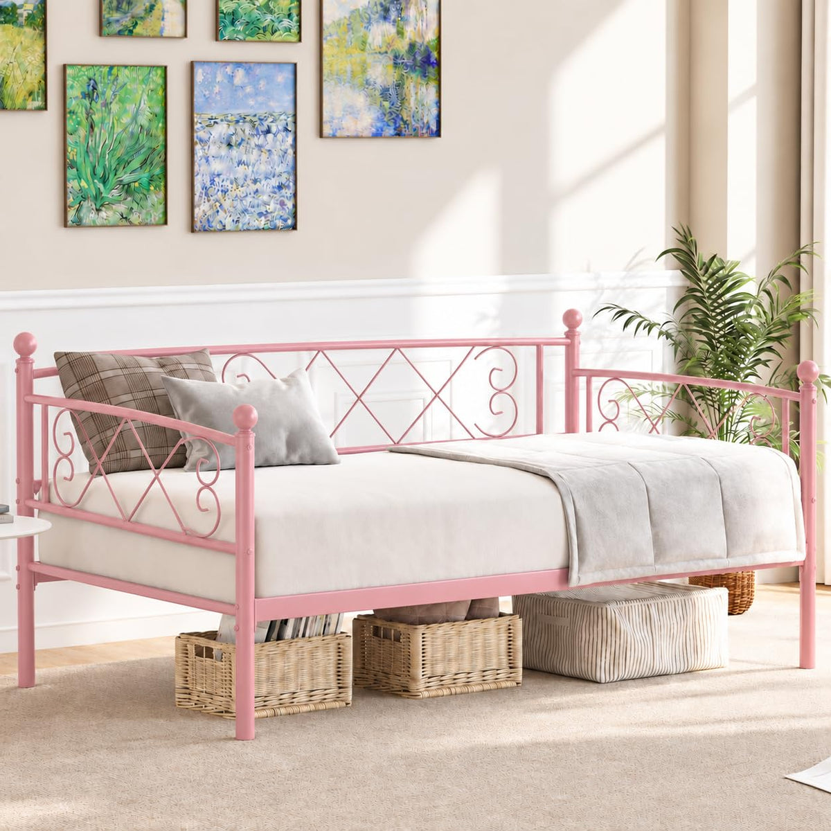 Garvee Twin Trundle Bed,Space Saving Daybed,Metal Sofa Bed for Room