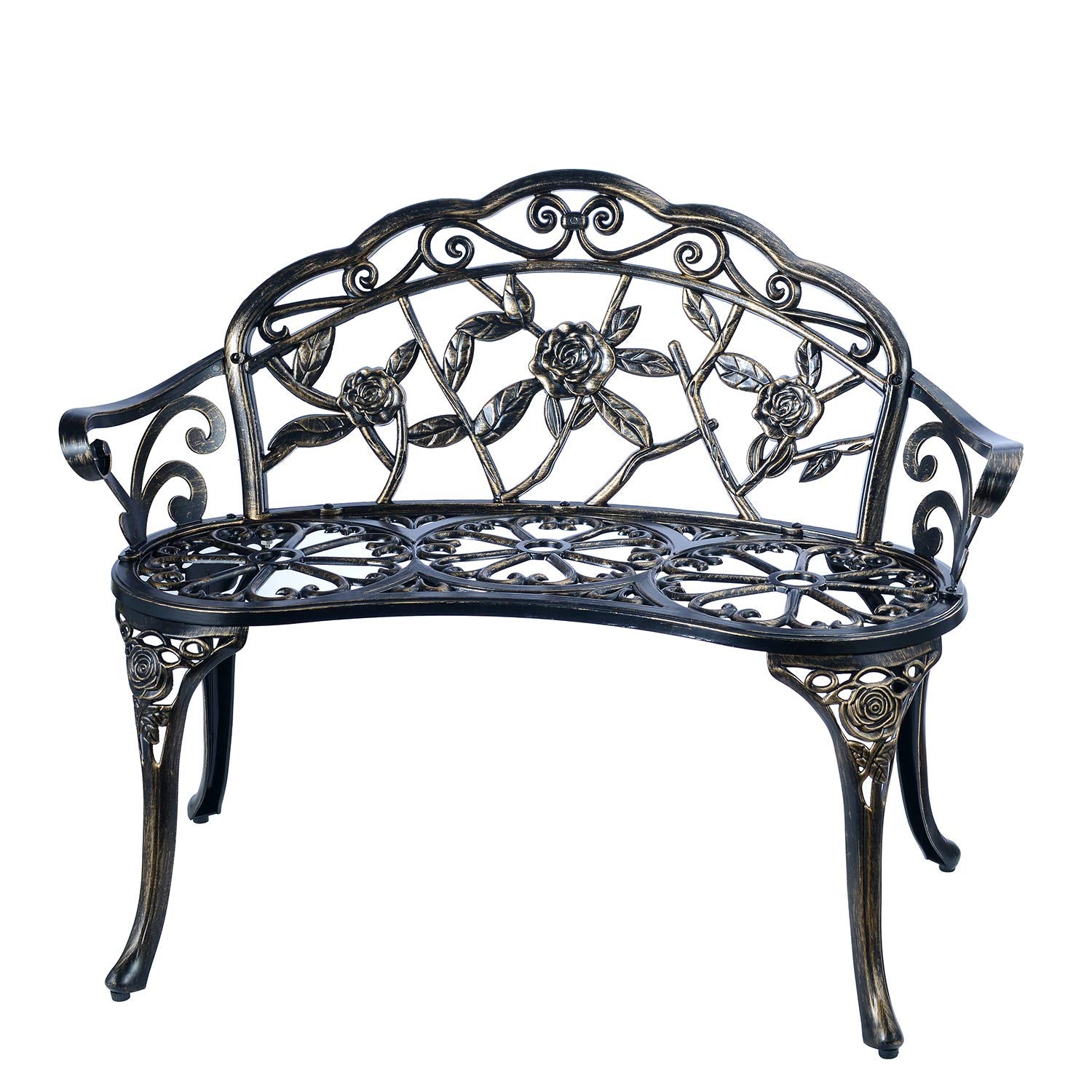 Patio Balcony Bench Double Seat, Anti-Rust Cast Aluminum Patio Garden Bench for Park Yard Outdoor Furniture Copper.1