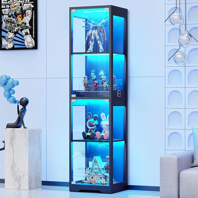 63" Glass Display Cabinet with 3-Color LED Lights