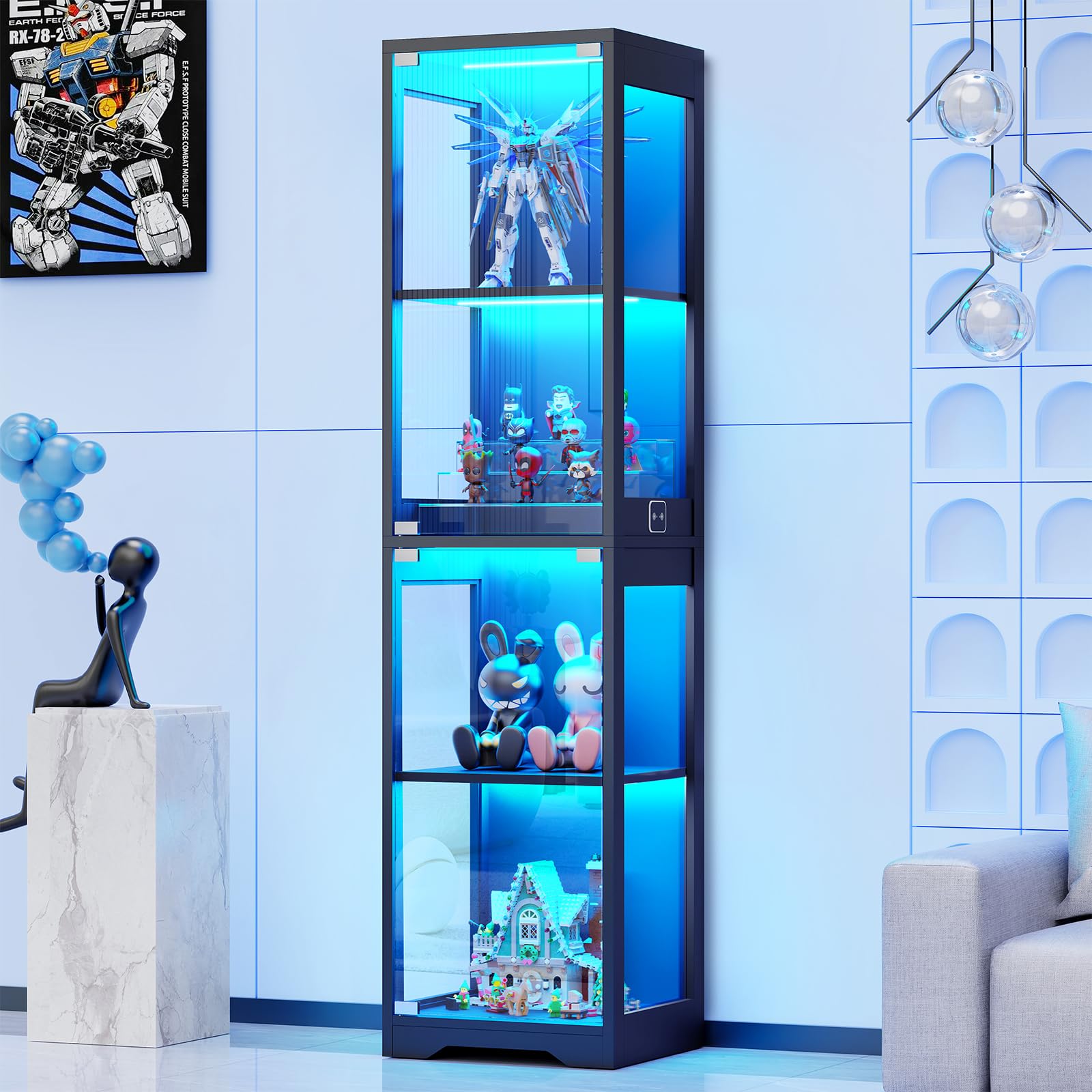 Glass Display Cabinet with LED Lights & Motion Sensor