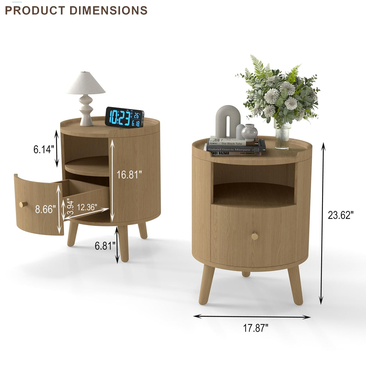 Nightstand, Night Stand Set of 2 with 2 Drawers & Open Shelf,Side Table