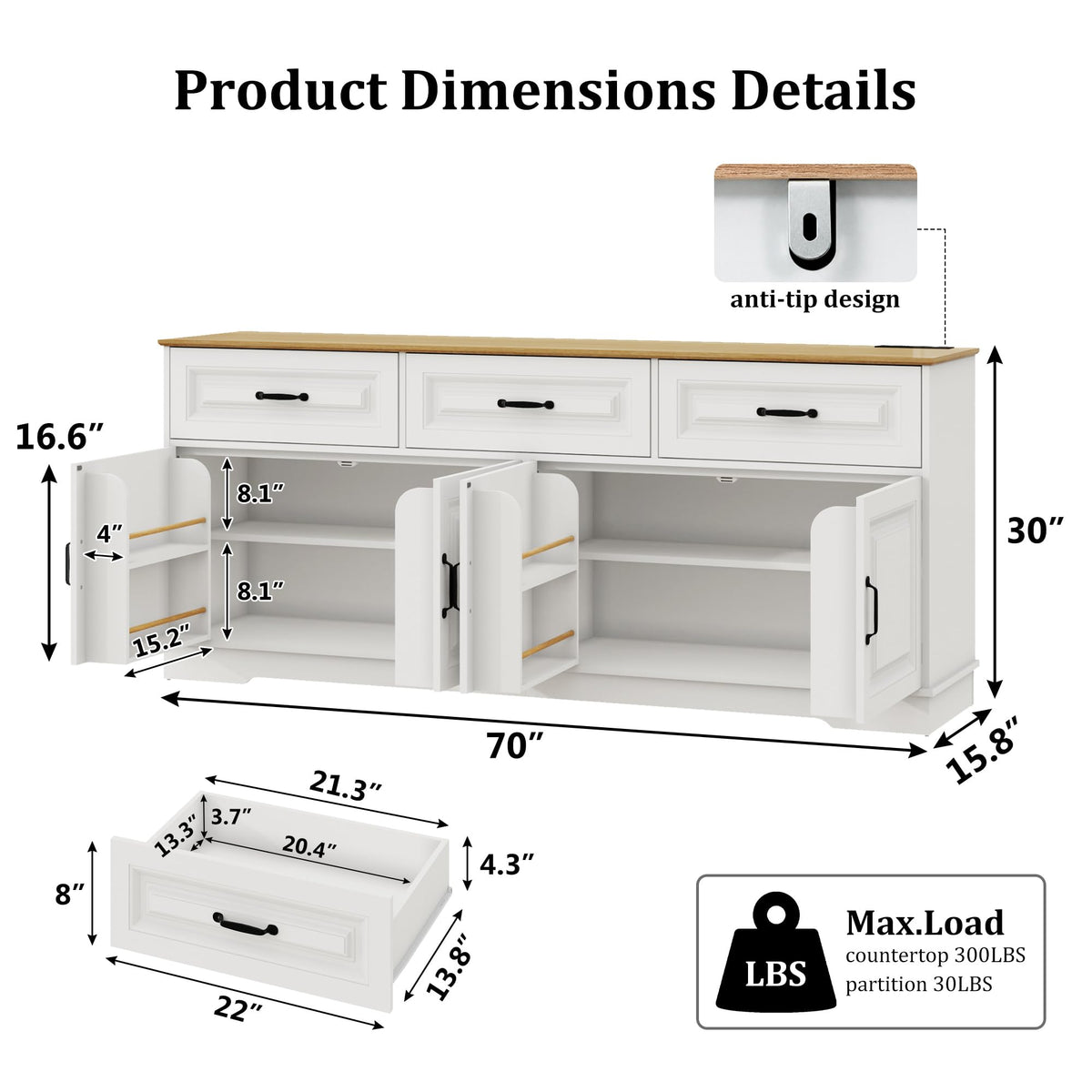 White Farmhouse Sideboard with Power Outlets