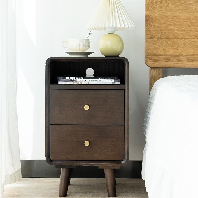 Solid Wood 2-Drawer Nightstand