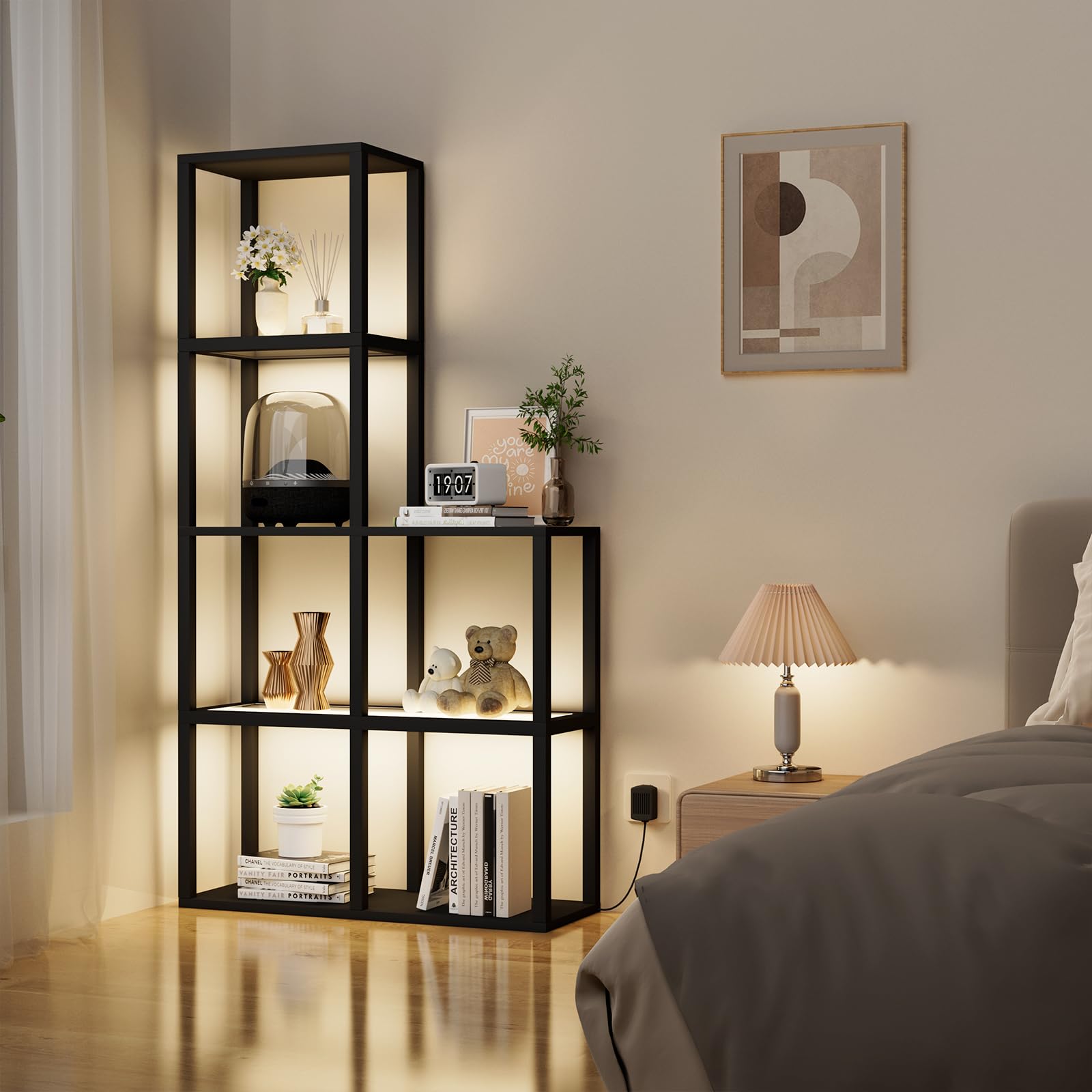 5-Tier Corner Display Shelf with LED Light
