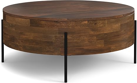 Round Drum Coffee Table – Solid Mango Wood with Black Metal Legs