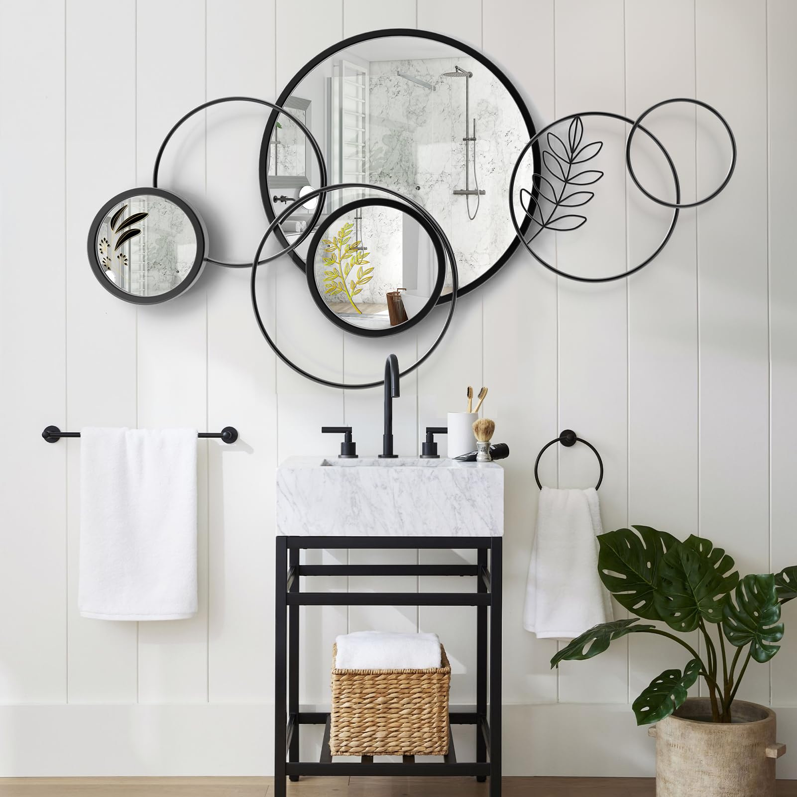 Round Black Metal Wall Mirror 45"x25.5"