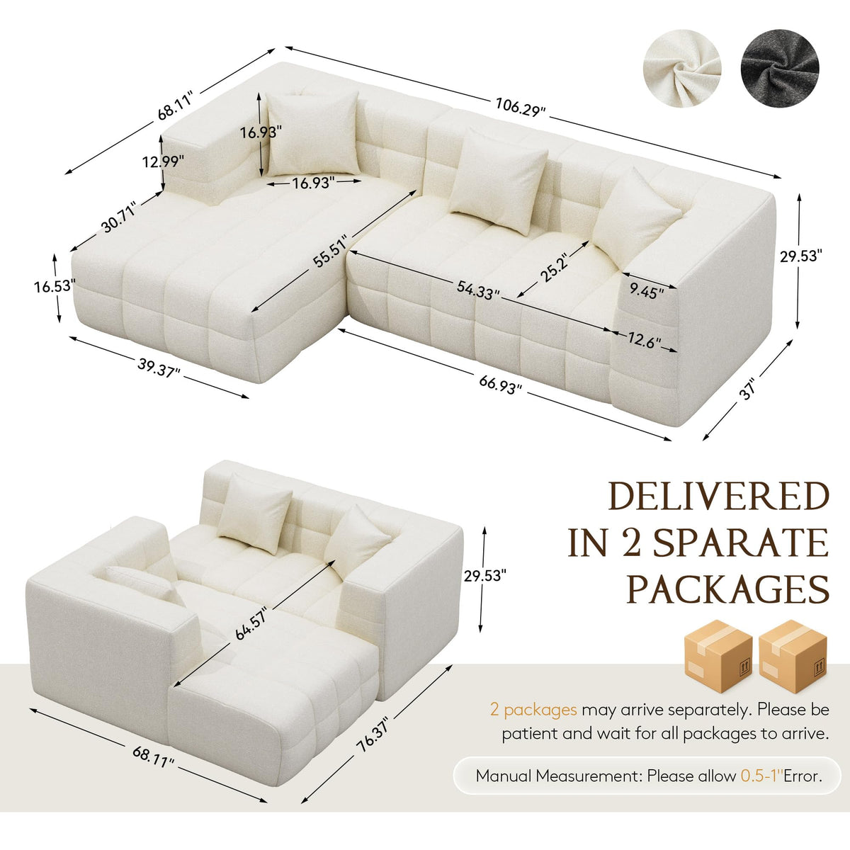 Chenille Modular Sectional Sofa with Chaise