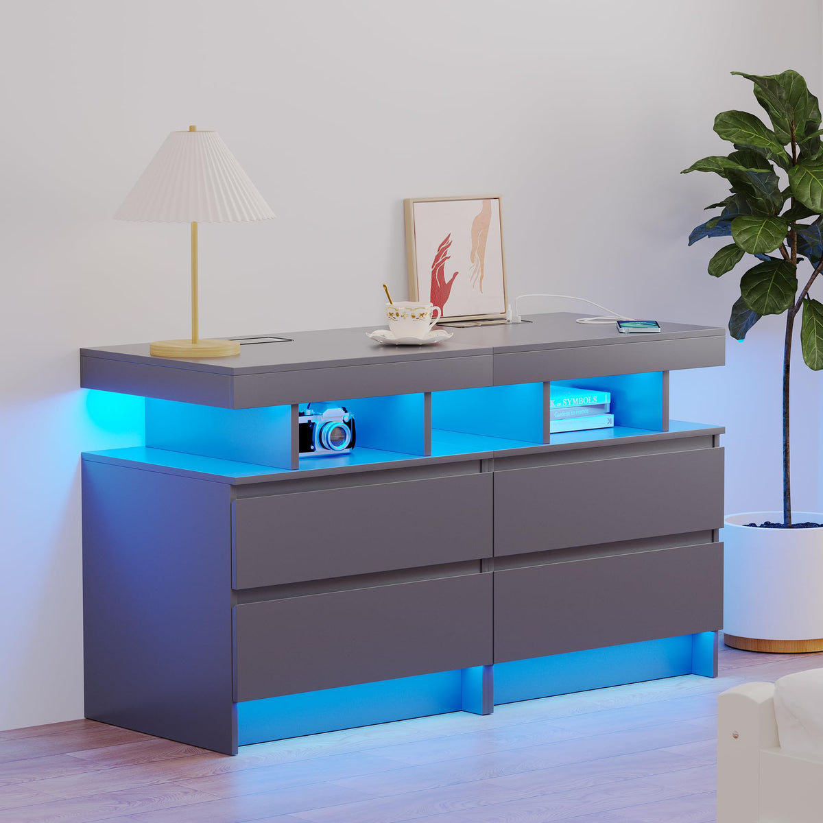 LED Nightstand with Charging Station