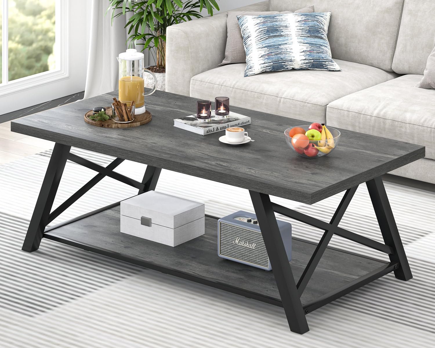 Industrial Coffee Table with Storage Shelf