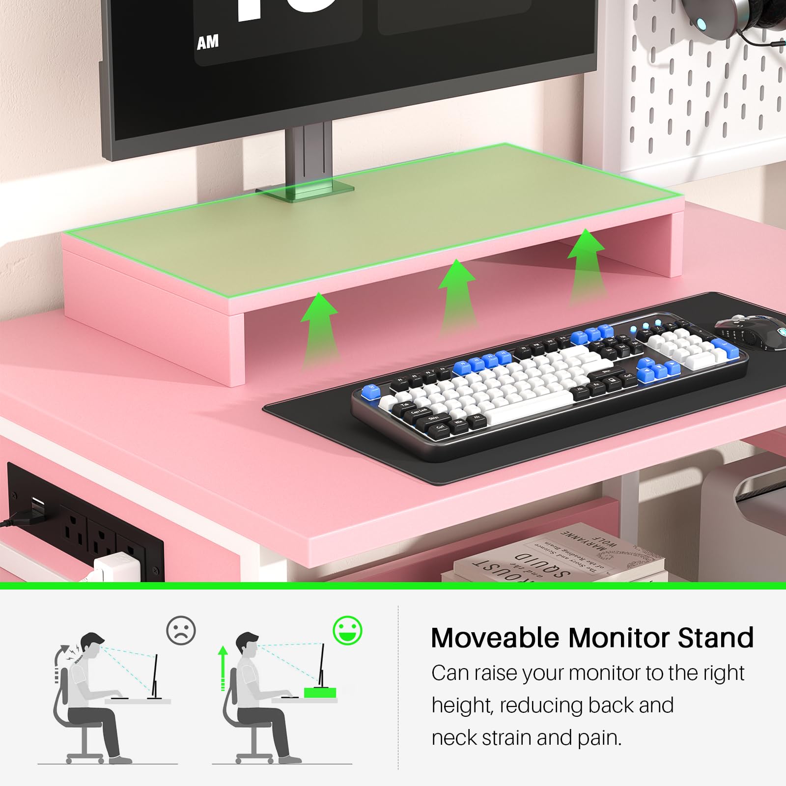 Gaming Desk with Drawers, LED Lights & Power Outlet