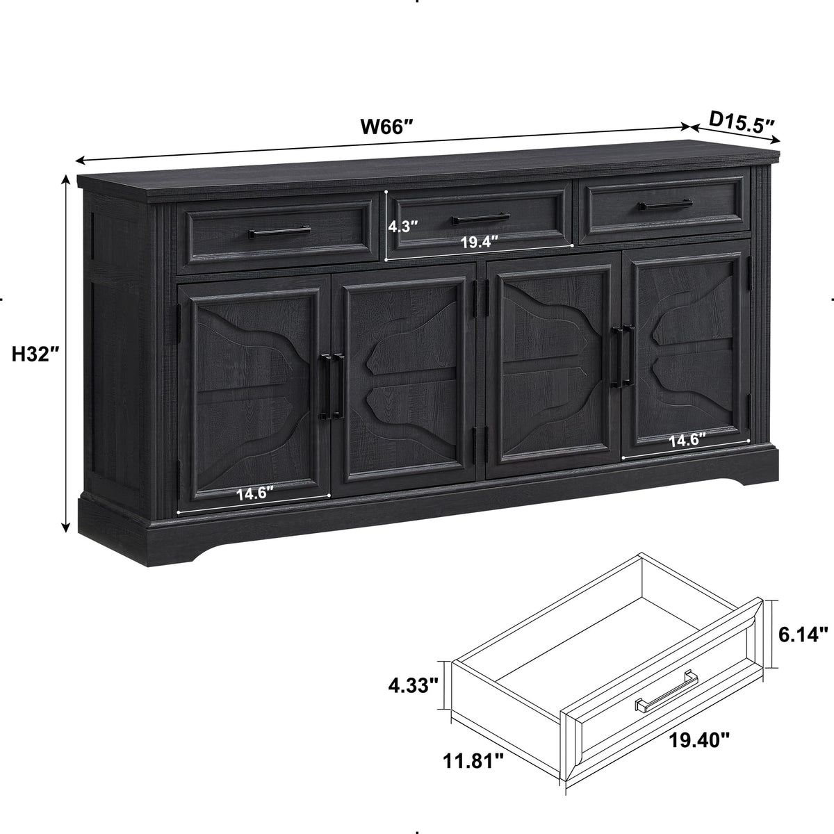 Black Farmhouse Buffet Sideboard
