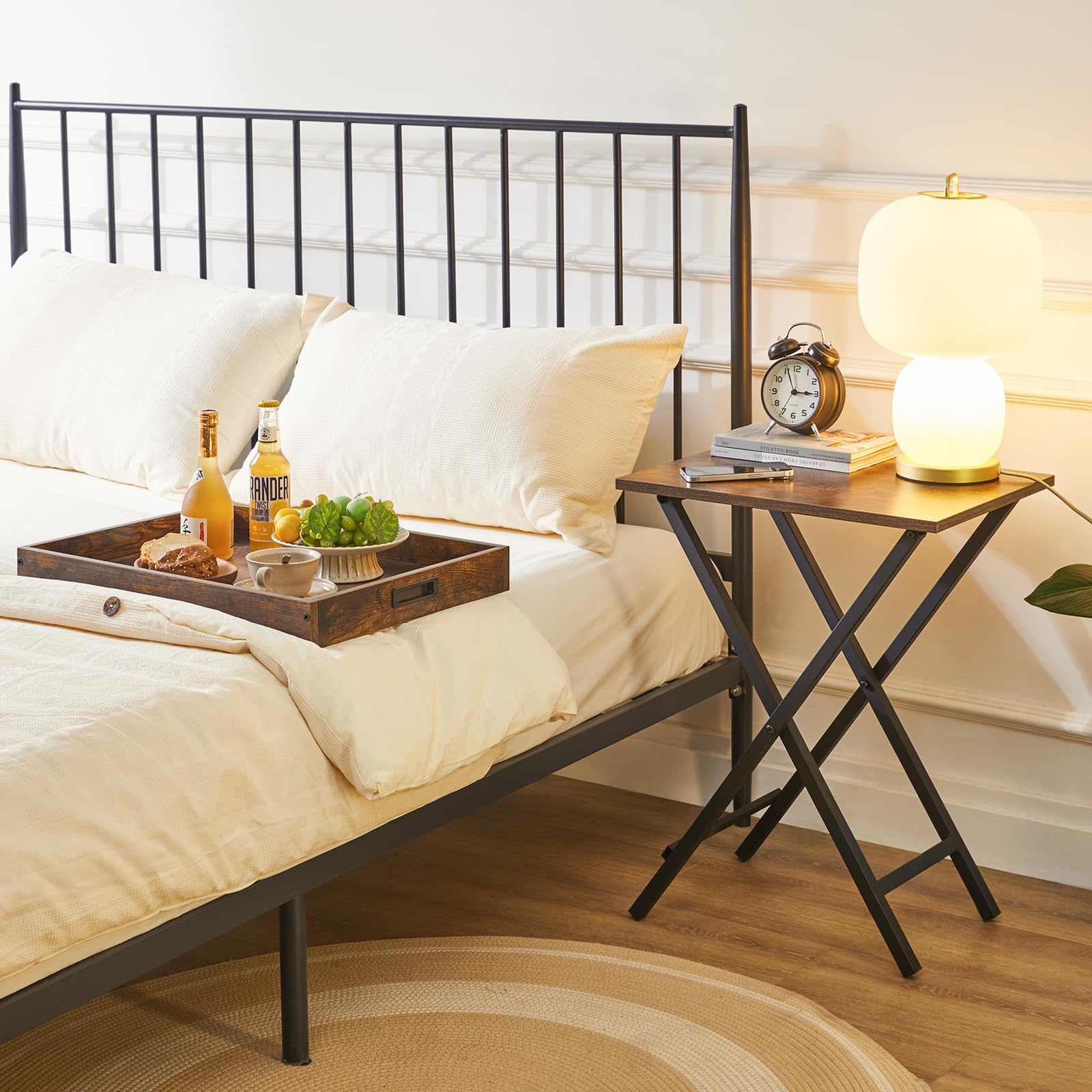 Foldable TV Tray Table Set of 2 with Removable Serving Tray