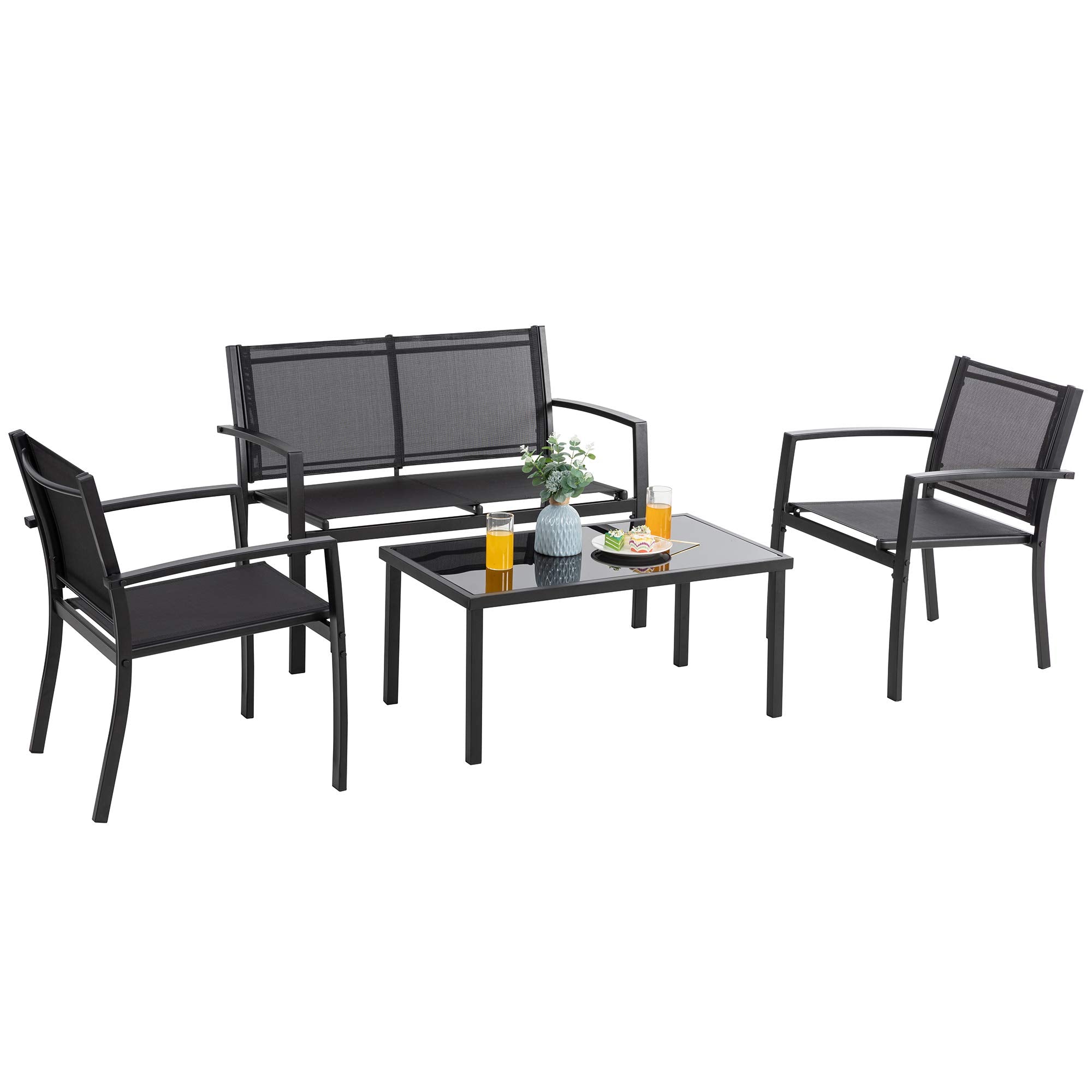 4-Piece Patio Conversation Set with Glass Coffee Table