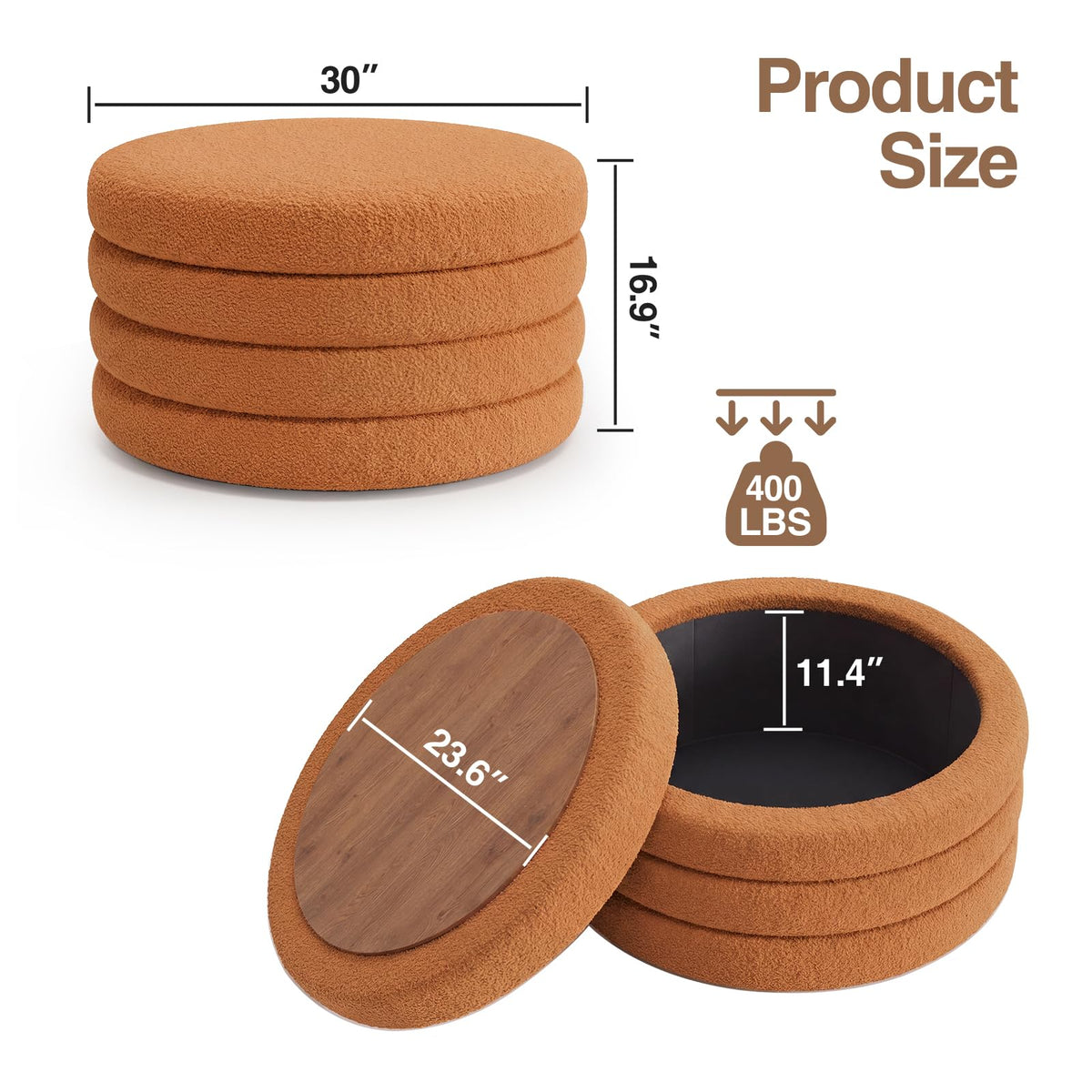 Round Sherpa Storage Ottoman