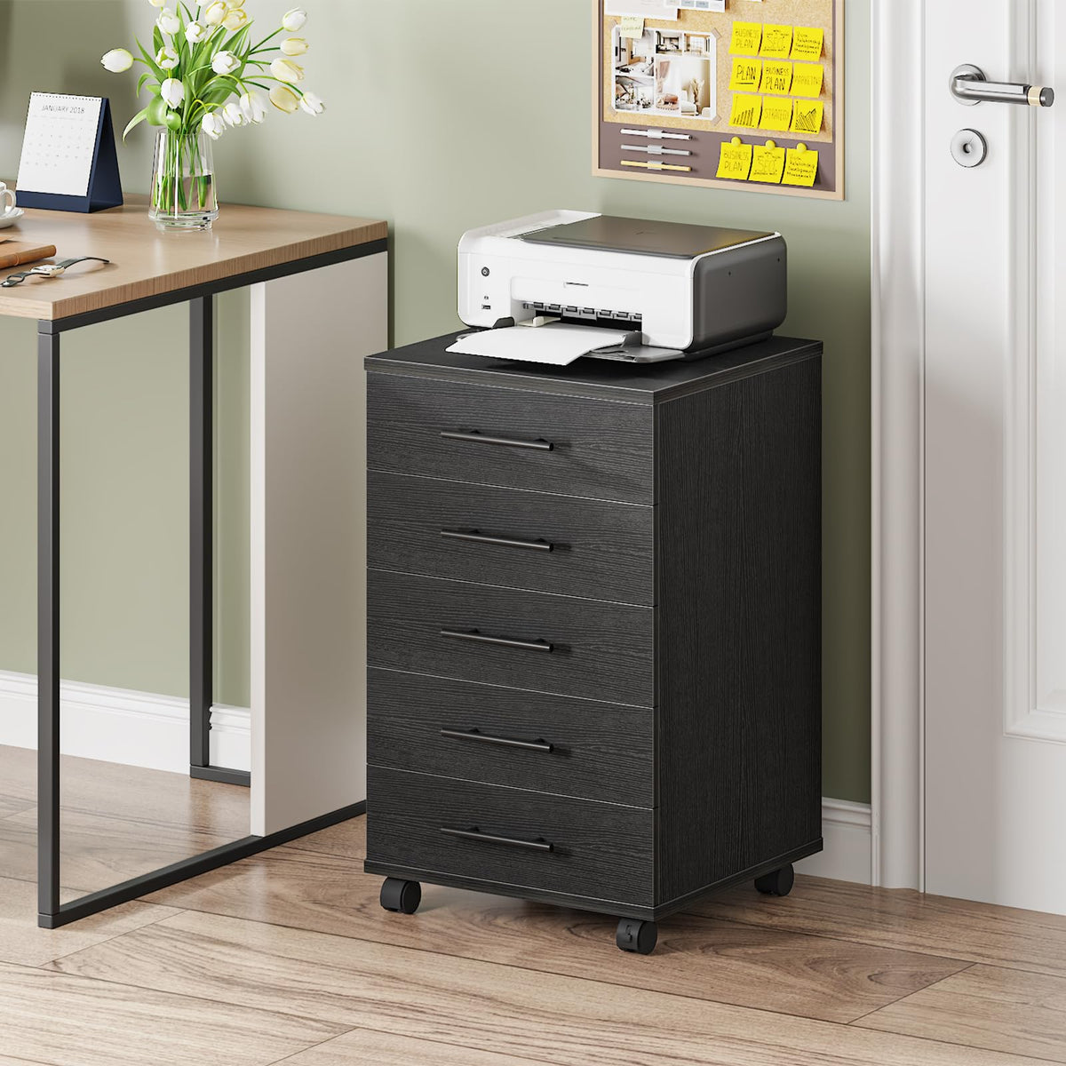5-Drawer Rolling File Cabinet