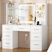 Vanity Desk with LED Mirror & Power Outlet