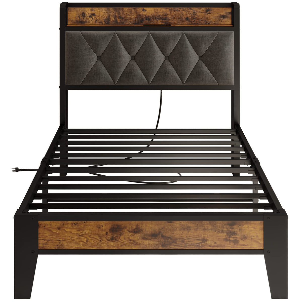 ANCTOR Twin Bed Frame, Storage Headboard with Charging Station